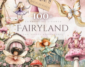 Watercolor Fairy Clipart Bundle: Magical Garden Art (100+ PNGs) (Digital Download)