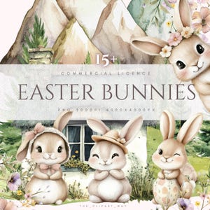 Easter Bunny Clipart Digital Download Bunnies PNG Graphics Prints Nursery Decor Rabbit Easter Theme Project Bunny Clip Art Scrapbooking