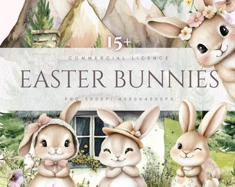 Easter Bunny Clipart: PNG Graphics for Nursery Decor (Digital Download)