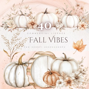 Fall Floral Pumpkin Clipart: Watercolor Autumn Wreath Frames (Digital Download