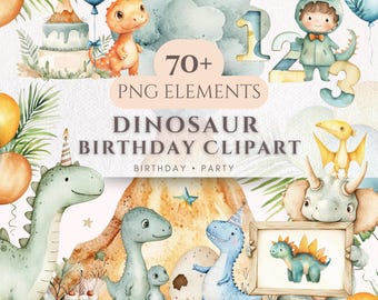 Dinosaur Birthday Clipart Bundle, Dino Party PNG Elements, Kids Birthday Party Graphics, Dinosaur Invitation Clipart, Dinosaur Birthday PNG