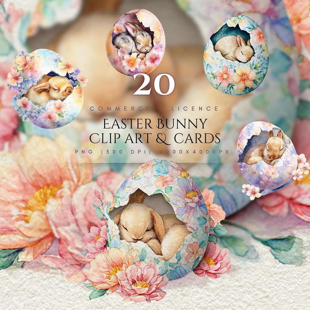 Easter Bunny Clipart PNG, Watercolor Spring Bunnies (digital Download ...