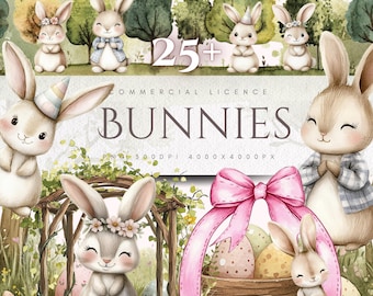 Watercolor Bunny Clipart Bundle: Spring Card Making (Digital Download)