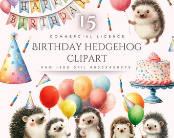 Woodland Hedgehog Clipart PNG Bundle, Animal with balloon , Digital Download