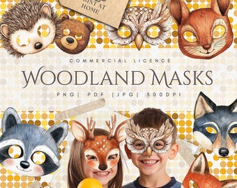 Woodland Animal Masks Clipart: Kids Party Printable (Digital)