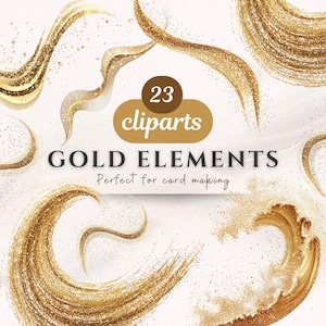 Glitter Gold Waves Clipart Bundle: Scrapbooking & Invitation Graphics (Digital Download)