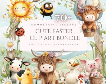 Easter Farm Animal Clipart: Spring Nursery PNG Bundle (Digital Download)
