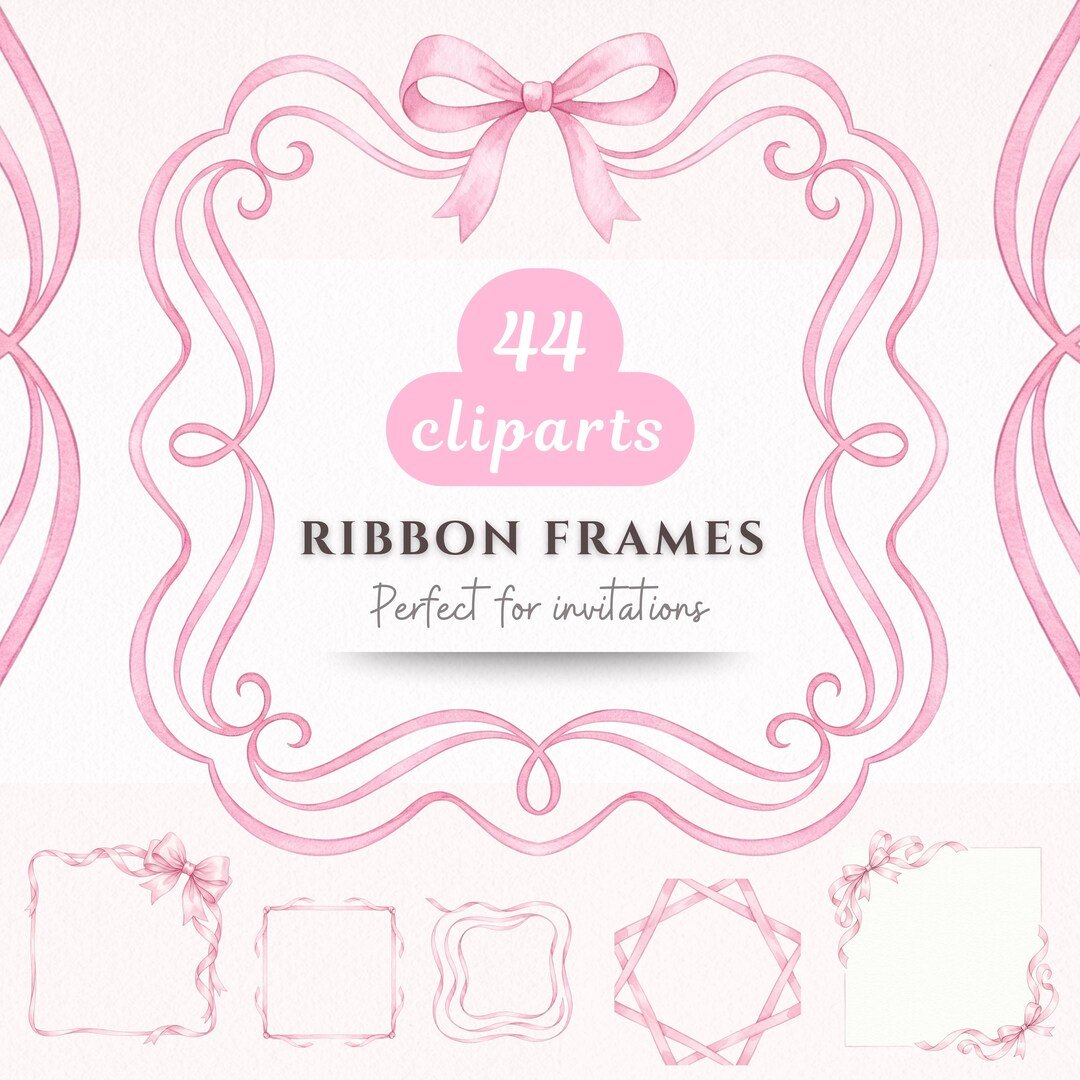 Pink Ribbon Frame R Pink Ribbon Frames Clipart PNG Watercolor Bow Frame Baby Shower ...