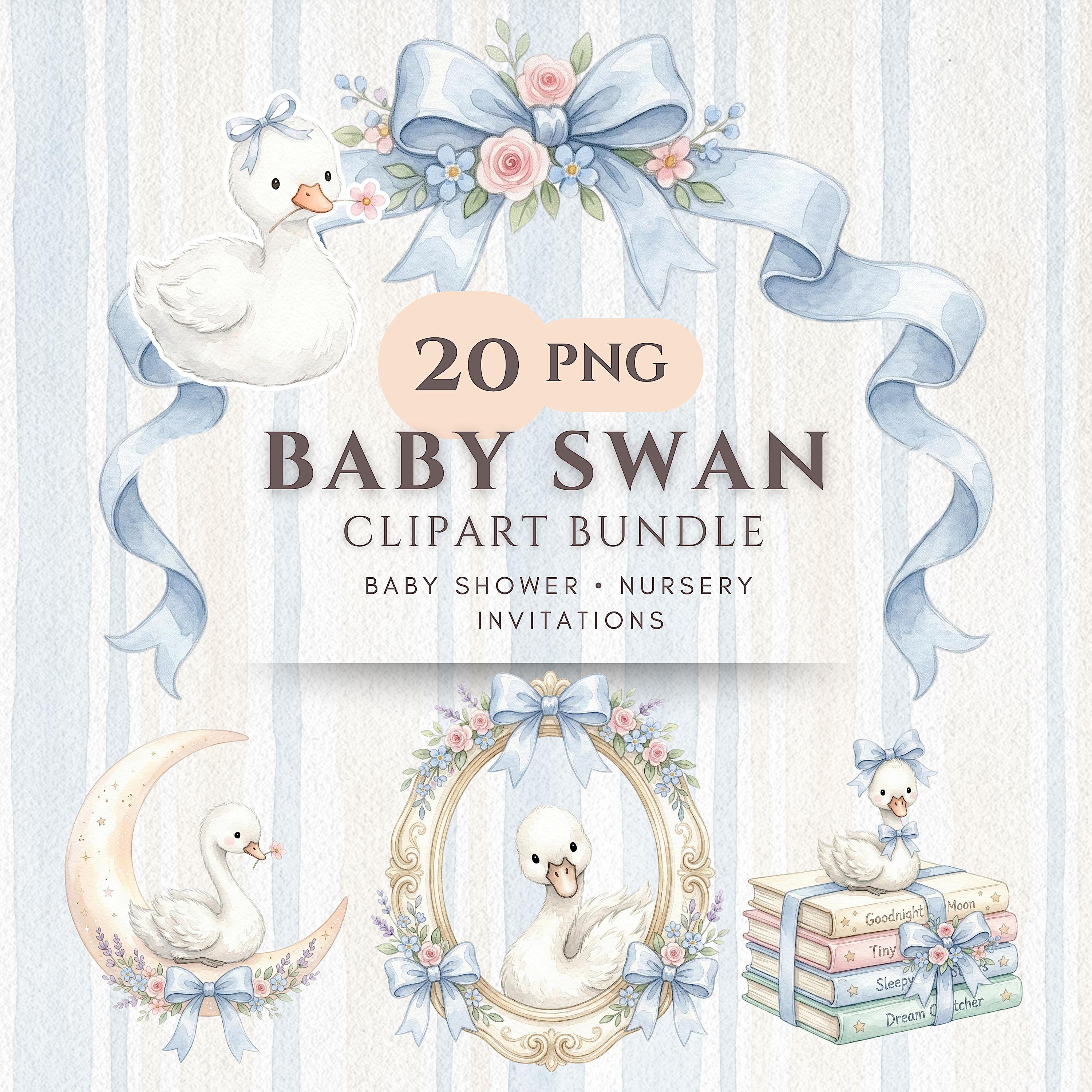 Baby Swan Clipart Nursery Animals PNG Baby Shower Invitation Design ...