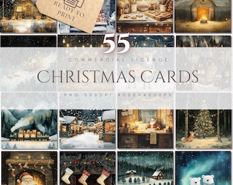 Watercolor Christmas Card Templates: Holiday Greeting Card Bundle (Digital Download)