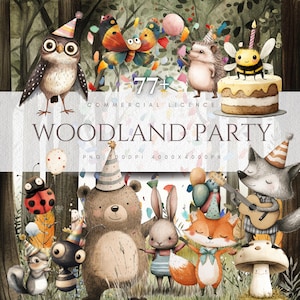 Waldtier Party Kinder Geburtstag Dekoration Wald Thema Digitale Versorgung PNG Clipart Pack Natur Thema Wald Kinderzimmer Dekor Download Art
