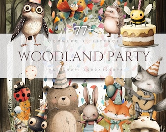 Woodland Animal Clipart: Forest Birthday Party Decor (PNG Digital Download