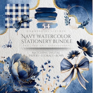 Navy Watercolor Frames Borders Clipart PNG Elegant Stationery Wedding Invitation Digital Papers Florals Bows