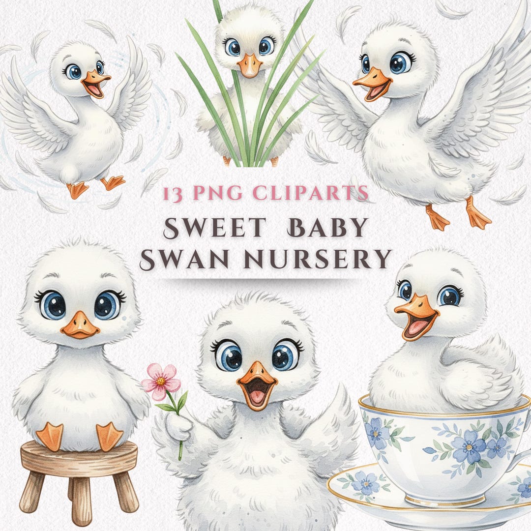 Baby Swan Clipart Nursery Duckling PNG Baby Shower Invitation Decor ...
