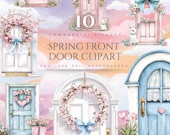Spring Front Door Watercolor Clipart Bundle (Digital Download)