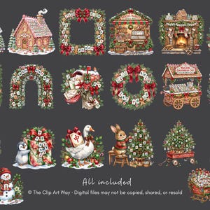 Puede incluir: Una colecci&oacute;n de ilustraciones digitales con escenas navide&ntilde;as que incluyen casas de jengibre, coronas, una chimenea, un puesto de mercado, un cascanueces, un mu&ntilde;eco de nieve, un ganso, un conejo y un trineo, decorados con fichas de mahjong.