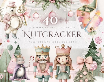 Pastel Nutcracker Clipart Bundle Watercolor Christmas PNG Images Digital Download for Holiday Project
