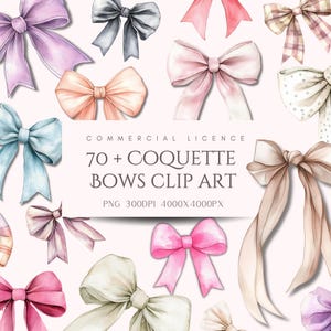 Coquette Pastel Bow Clipart bundel Digital Craft Element Project PNG Clip Art Bow Card Making levering boog illustratie Instant Download Pack