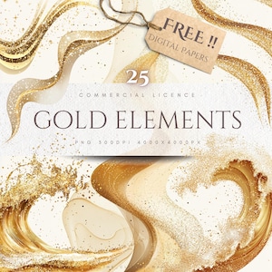 Pacote de clipart de ondas douradas brilhantes: gráficos para scrapbooking e convites (download digital)