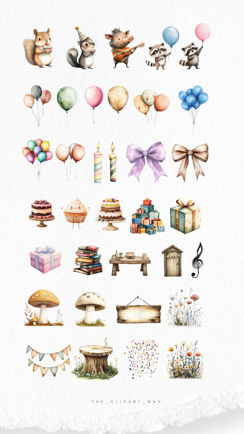Woodland Animal Clipart: Forest Birthday Party Decor (PNG Digital ...
