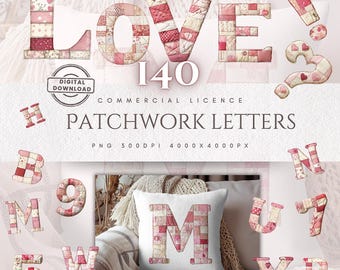 Alfabeto de patchwork de San Valentín: Letras acolchadas (descarga digital PNG)