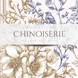 Chinoiserie Wall Art Clipart PNG Bundle Flower Vintage Graphics DIY Crafts Illustration Floral Wreath Chinoiserie Frame Scrapbooking Invites