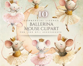 Watercolor Ballerina Mouse PNG Clipart Bundle , Mouse Illustration with Transparent Background , Digital Download