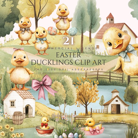 Easter Ducklings Clipart Bundle Watercolor Baby Ducks for Nursery Decor Kids Easter Crafts PNG Commercial Use