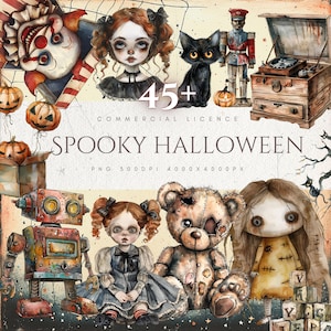 Spooky Season Halloween Clipart Bundle: DIY Crafts, Scrapbook (Digital Download)