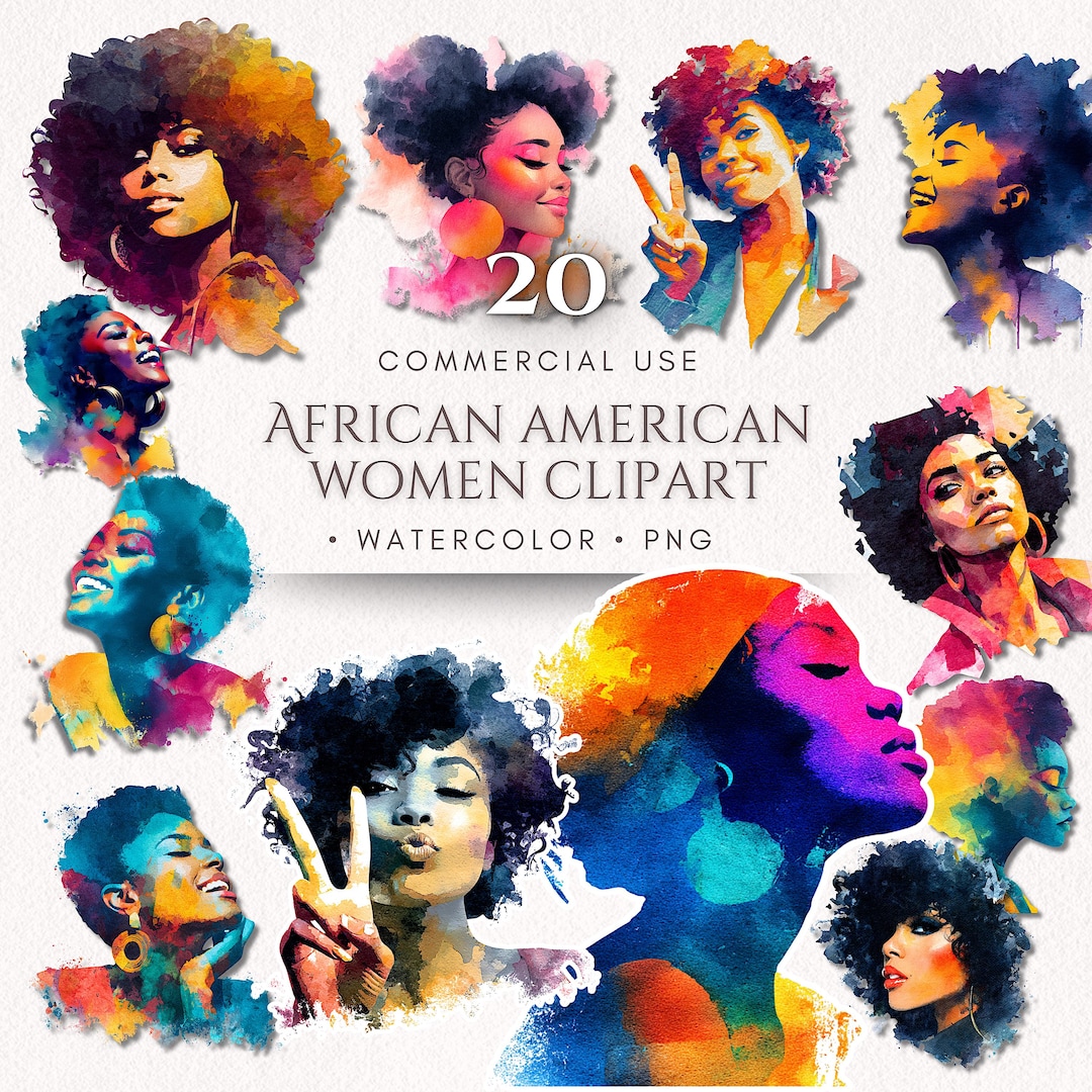African American Women Clipart Watercolor PNG | Black Woman Portrait ...