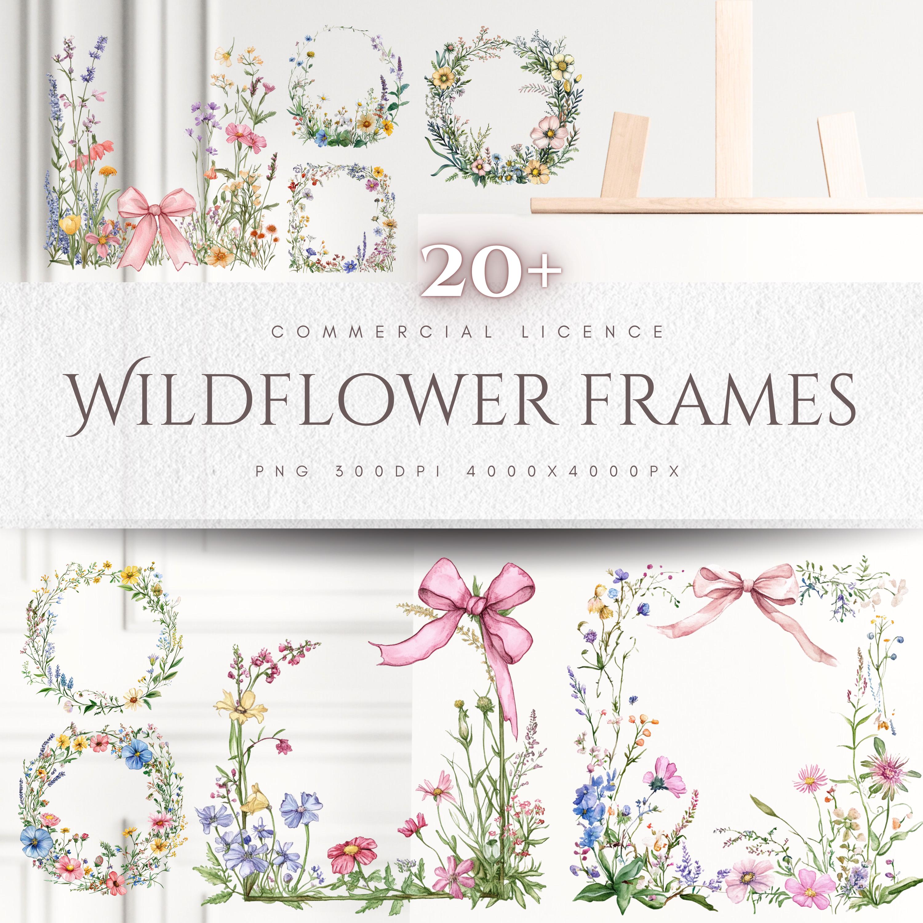 Wildflower Frame Clipart PNG Watercolor Floral Wreath Frames Commercial ...