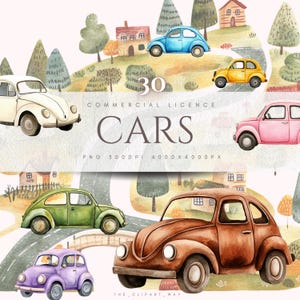 Carros Aniversário Clipart Digital Download PNG Carro Clip Art Impressão Arte de Parede Veículo Berçário Papel de Parede Decoração Gráficos para Crianças Design de Quarto