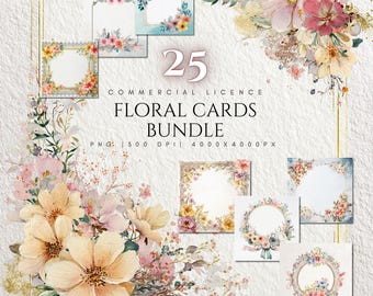 Aquarell Blumenrahmen PNG Bundle, Junk Journal Karte (digitaler Download)