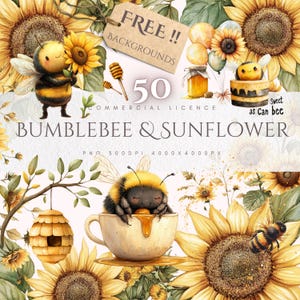 Sunflower Bee Clipart Bundle Cute Watercolor Bumblebee PNG Honey Jar Clipart Summer Bee Clip Art for Baby Shower Invitations DIY Stickers