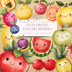 Fröhliche Früchte Clipart Illustration Klassenzimmer Dekor Druck Obst Gesunde Kinder Grafiken Niedlich Essen Digitaler Download Einladung Geburtstagsparty PNG