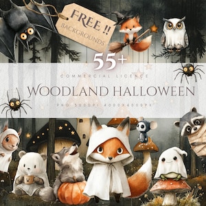 Woodland Halloween Clipart Bundle: Spooky Forest Animals PNG