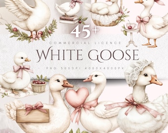 cottagecore goose clipart neutral nursery aesthetic png vintage farm baby shower invitation soft watercolor bundle