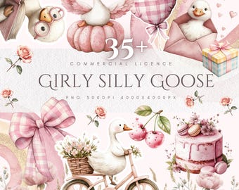 coquette goose clipart pink bow aesthetic png girly vintage baby shower invitation preppy cute ribbon cherry watercolor bundle