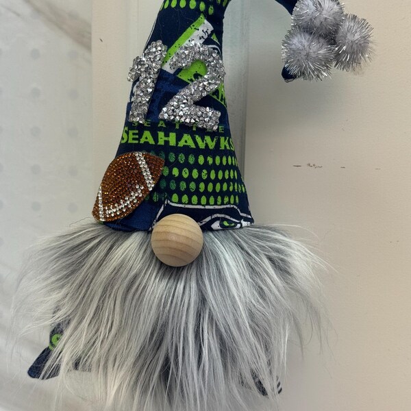 Gnomo brillante de los Seahawks, decoración de fútbol con diamantes de imitación, colgante para sala deportiva