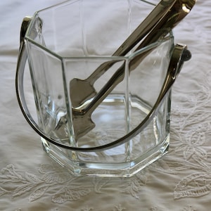 Vintage French Glass Ice Bucket with Chrome handle by Luminarc ~ Arcoroc