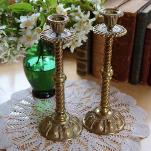 Unique Vintage Brass Candlesticks with Twist & Shell detail