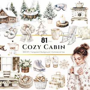 Aquarel gezellige hut clipart, boho kerst png, beige kerstversieringen, kerstboom, kersttrui, kerst wintervakantie