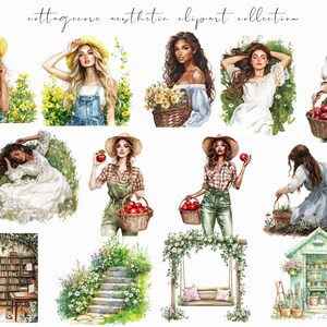 Watercolor cottagecore clipart featuring rustic elements, vintage-inspired designs, and spring floral ephemera. Perfect for digital planners, journaling stickers, and scrapbooking