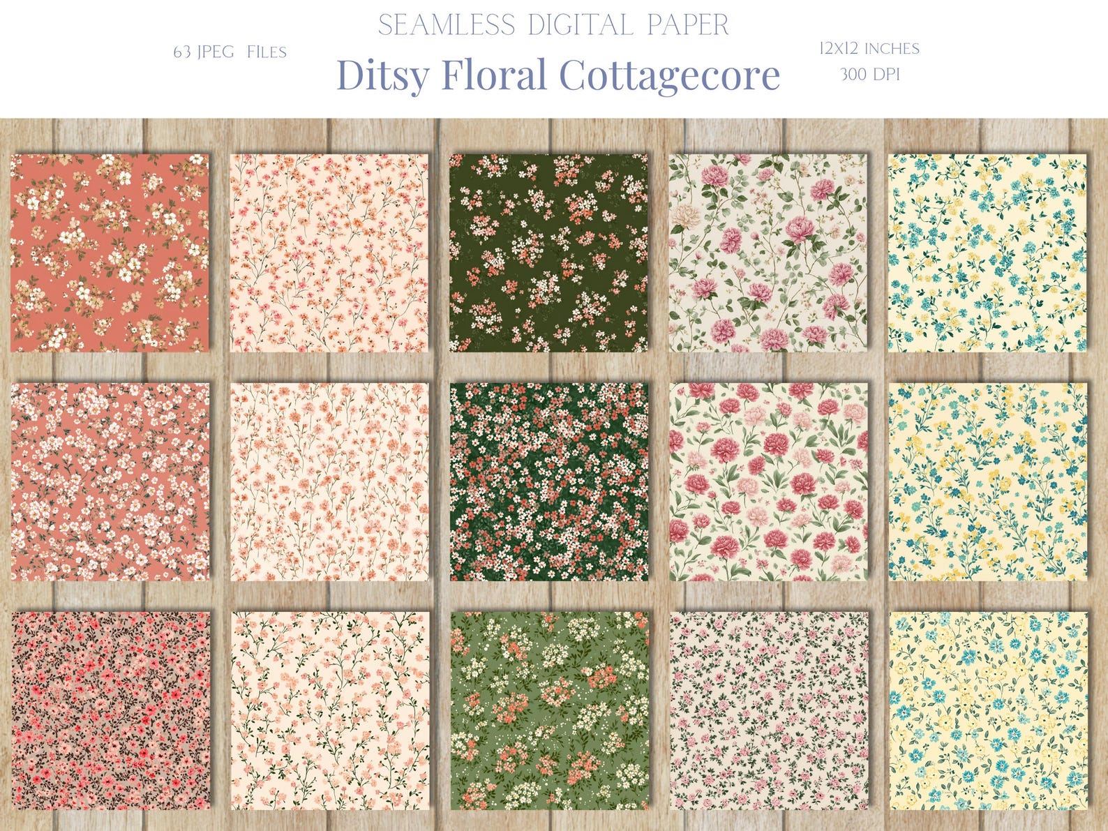 Ditsy Floral Cottagecore Seamless Pattern Shabby Chic Digital Paper for ...