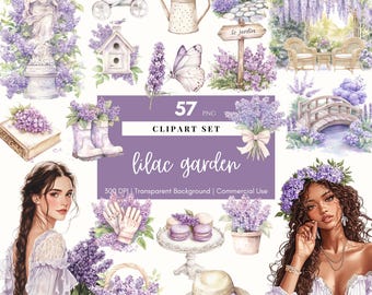 Aquarelle jardin grand-millénaire Clipart lilas PNG violet clair Floral cottagecore lavande Clipart Junk Journal éphémères Scrapbooking