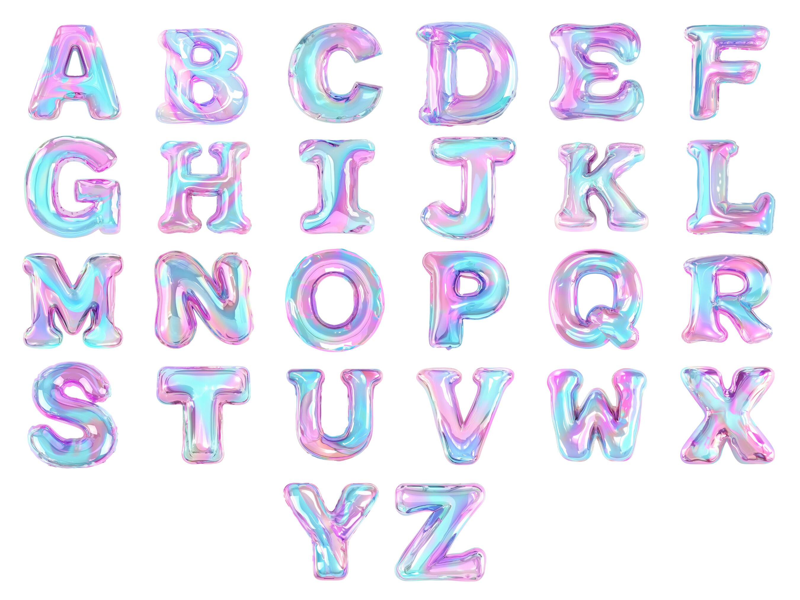 Alphabet Clipart, Opalescent Alphabet, Balloon Letters, Rainbow Foil ...