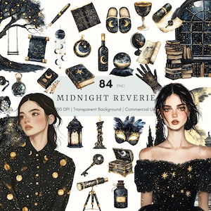 Aquarelle minuit rêverie Clipart, Clip Art céleste, Clipart mystique, PNG magique, numérique Stickers Fantasy Clipart, Stickers célestes