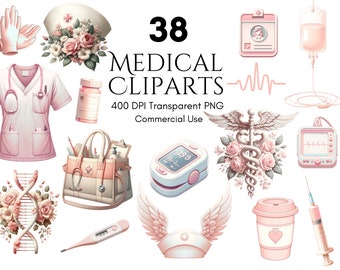 Medical Elements Clipart Healthcare Projects Digital planner, Digital Sticker, PNG, Sublimation, Junk Journal, Scrapbook, Commercial Use