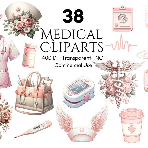 Medical Elements Clipart Healthcare Projects Digital planner, Digital Sticker, PNG, Sublimation, Junk Journal, Scrapbook, Commercial Use