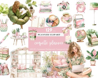Watercolor Coquette planner, Digital planner, Fashionable planner, Digital Sticker, Sublimation, Junk Journal, Scrapbook, Commercial Use